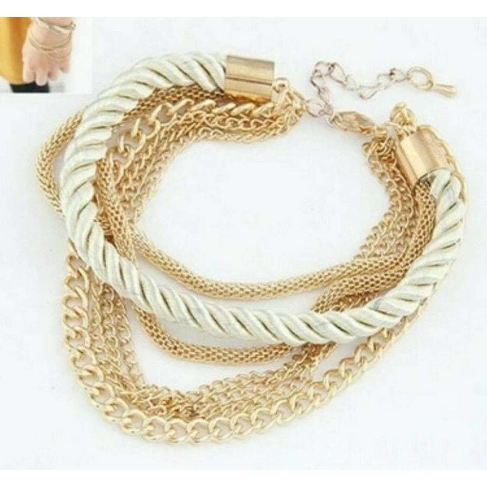 7 Layer Bracelet Rope Chain Gold, Beige Adjustable